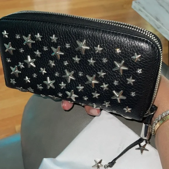 Jimmy Choo Filipa Black wallet deerskin with crystal stars box n dust bag
